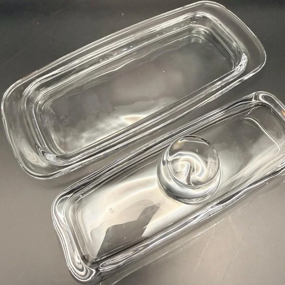 Vintage Clear Glass Butter Dish w Lid Rectangular‎ Covered Butter Keeper